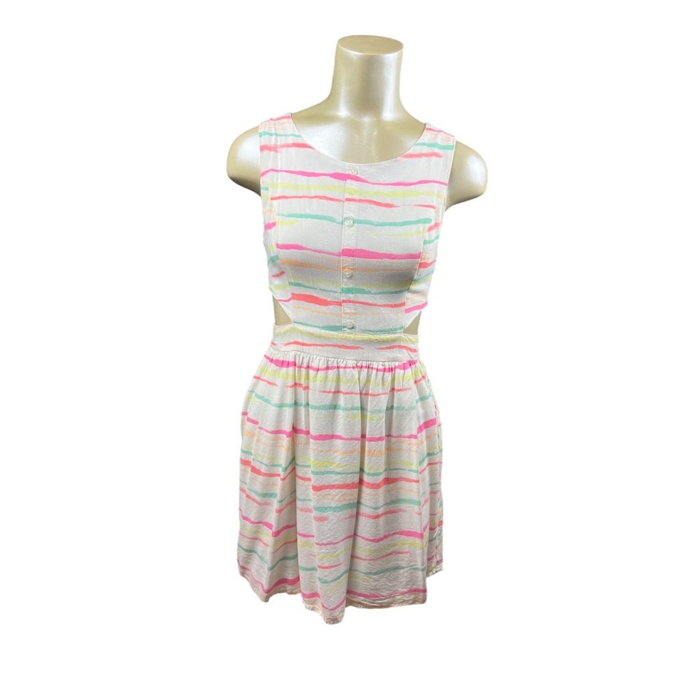 womens billy's flying tomato side cutout faux button rainbow striped m dress fit